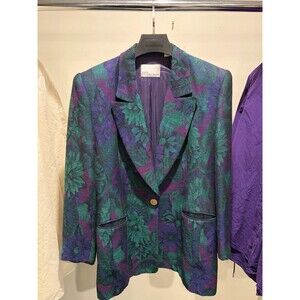 Vintage Dana Buchanan Green Floral Peak Lapel Blazer Size 14 Made In Korea
